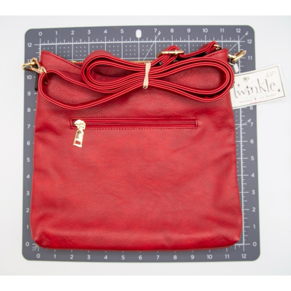 Ladies Red Zip Crossbody Messenger Bag Women's Shoulder Purse Adjustable Strap - Picture 4 of 4